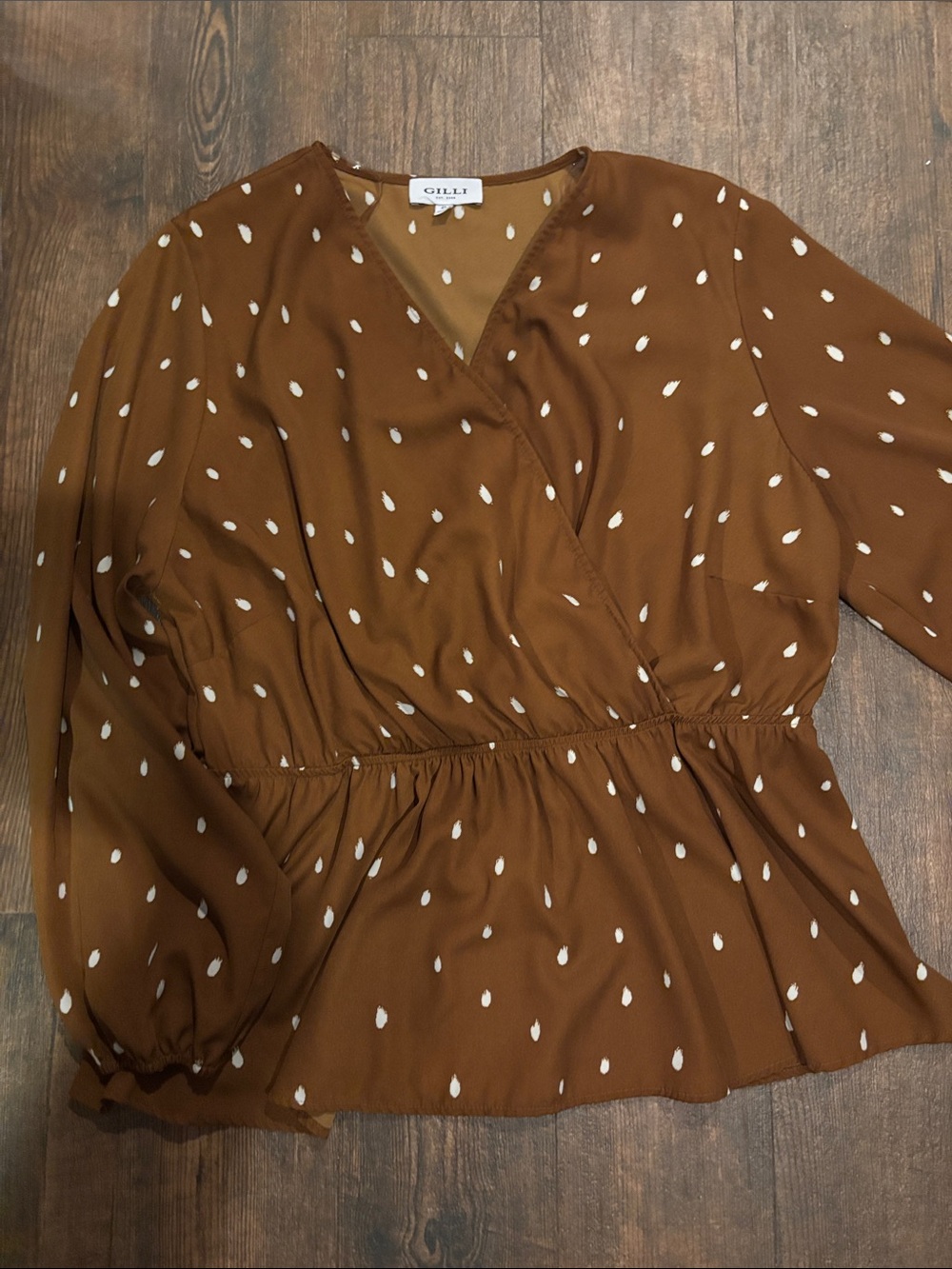 Gilli Brown Blouse with White Dot Print